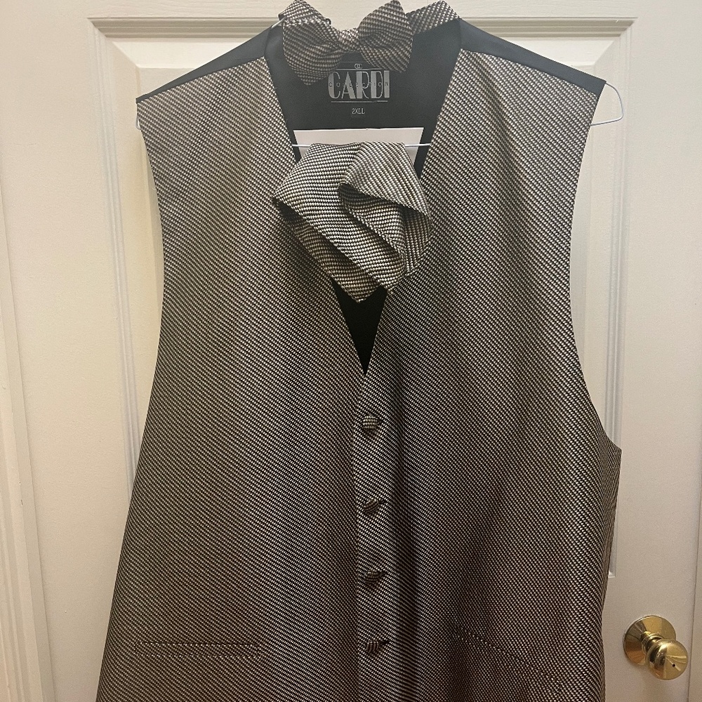 Tux vest with bow tie and pocket scarf